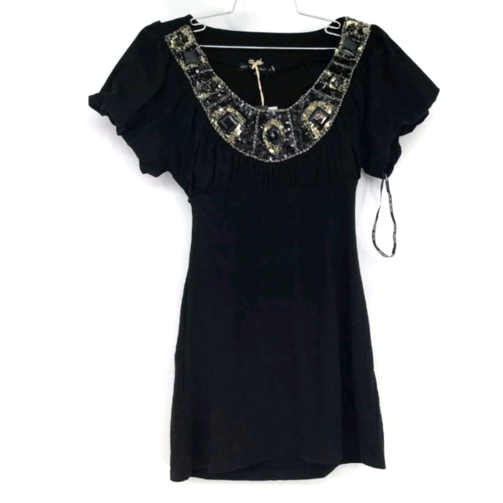 New with Tags Miss Me Women's Black Dress shirt jeweled sequins gold silver s